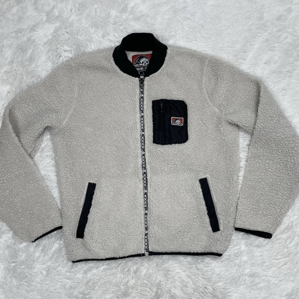 Lurking Class By Sketchy Tank Sherpa Jacket Women’s Size L Large White Full Zip